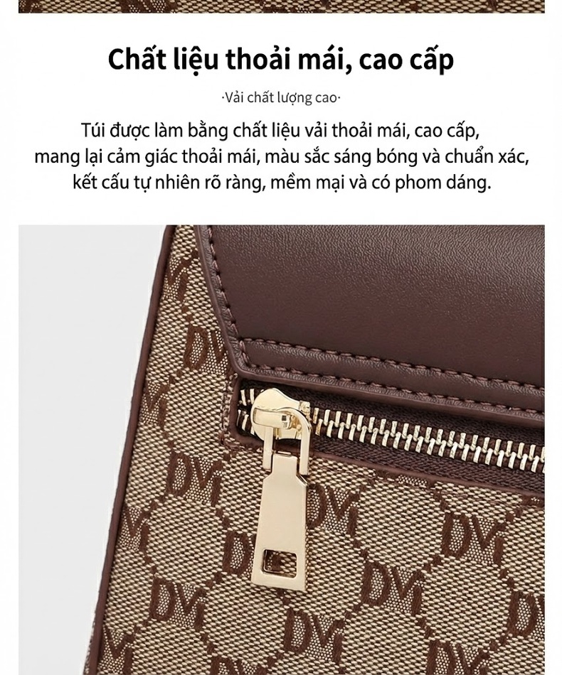 Túi Đeo Chéo Nữ Da Bóng Cao Cấp Dáng Vuông Công Sở Màu Nâu, Be chi tiết 14