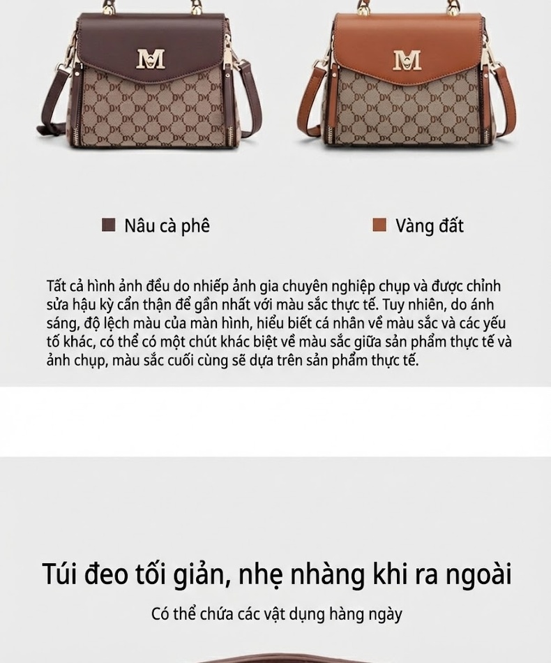 Túi Đeo Chéo Nữ Da Bóng Cao Cấp Dáng Vuông Công Sở Màu Nâu, Be chi tiết 9