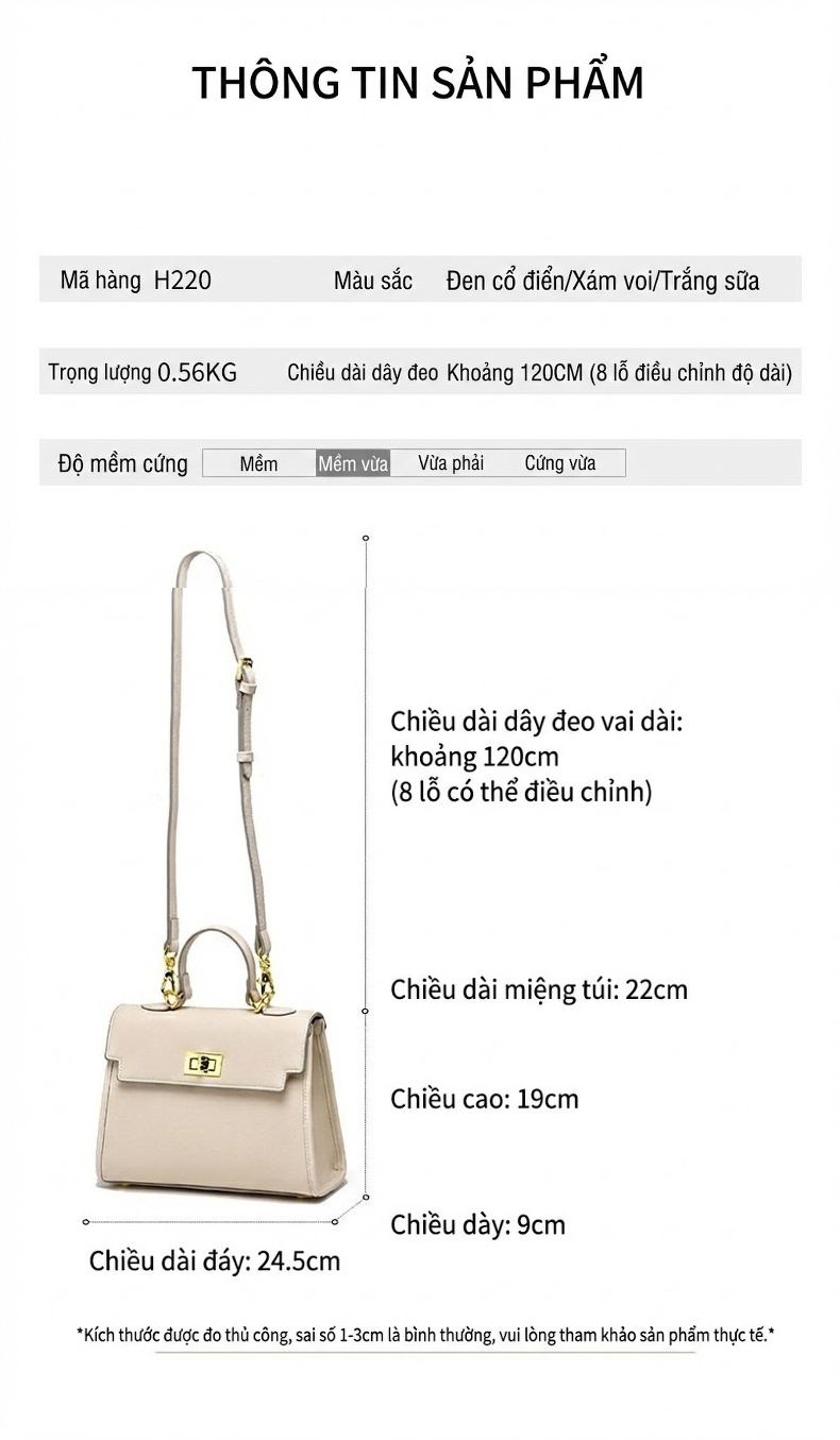Túi Đeo Chéo Nữ Da Bóng Cao Cấp, Túi Đeo Vai, Túi Xách Tay Công Sở Màu Trắng, Xám, Đen chi tiết 2