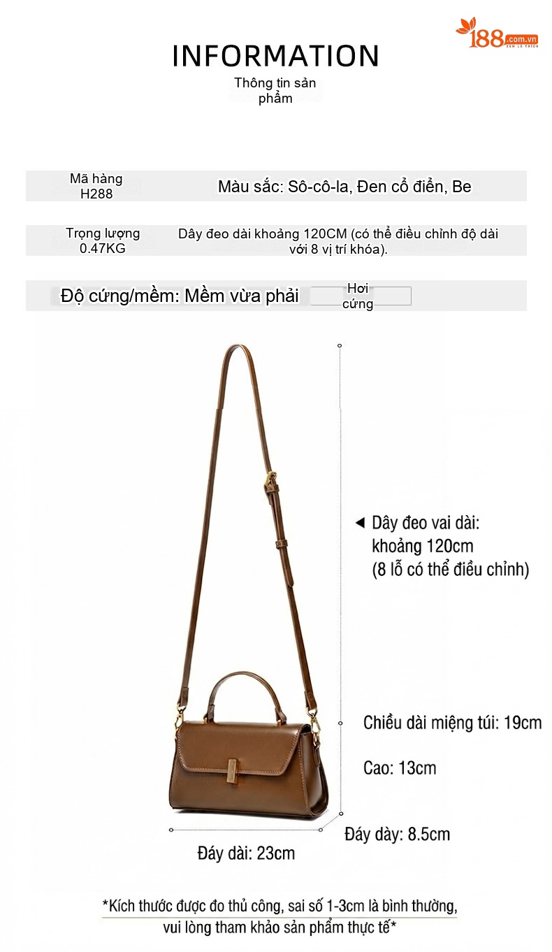 Túi Đeo Chéo Nữ Da Bóng Cao Cấp Túi Xách Tay Đeo Vai Màu Nâu, Trắng, Đen chi tiết 2