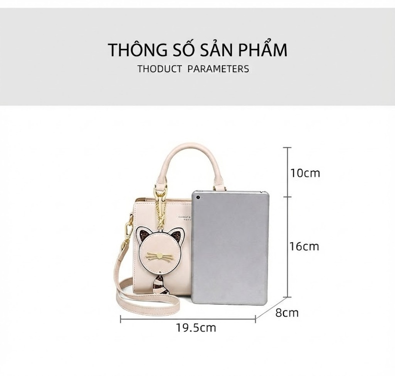 Túi Đeo Chéo Nữ Da Bóng Cao Cấp, Túi Xách Tay Mini Màu Trắng Kem chi tiết 9