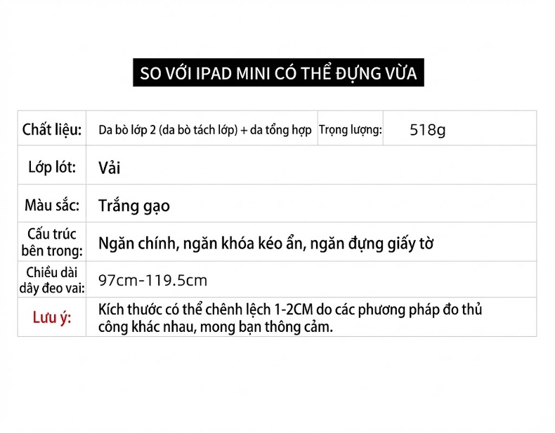 Túi Đeo Chéo Nữ Da Bóng Cao Cấp, Túi Xách Tay Mini Màu Trắng Kem chi tiết 10