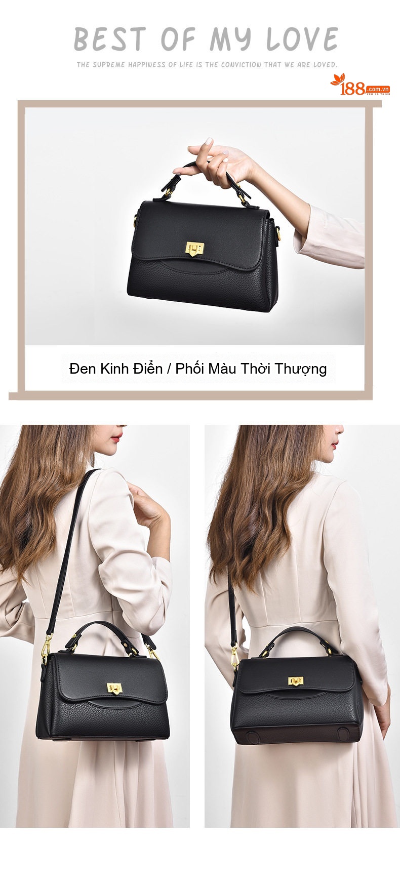 Túi Đeo Chéo Nữ Da Bóng Cỡ Lớn Quai Xách Tay Phong Cách Trung Niên Màu Đen, Nâu chi tiết 7