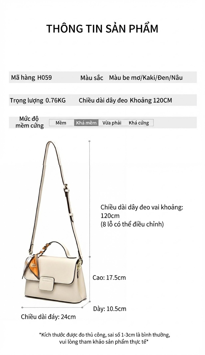 Túi Đeo Chéo Nữ Da Bóng Công Sở Dung Tích Lớn Màu Trắng, Nâu chi tiết 2