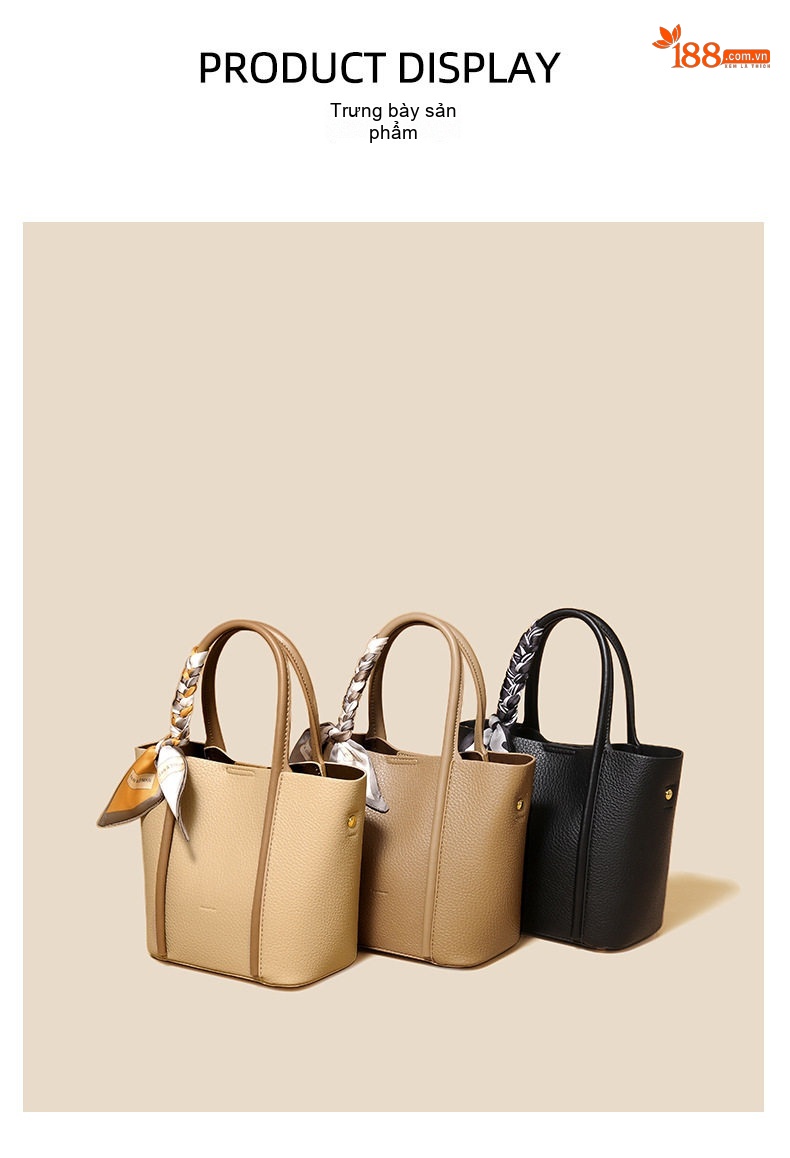 Túi Đeo Chéo Nữ Da Bóng Dáng Bucket Tote Mini Màu Be, Nâu chi tiết 6