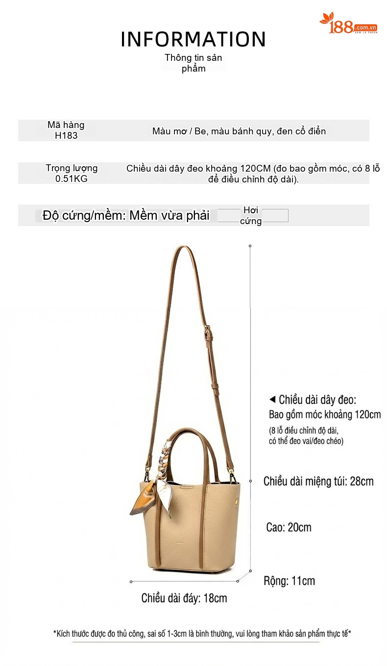 Túi Đeo Chéo Nữ Da Bóng Dáng Bucket Tote Mini Màu Be, Nâu chi tiết 2