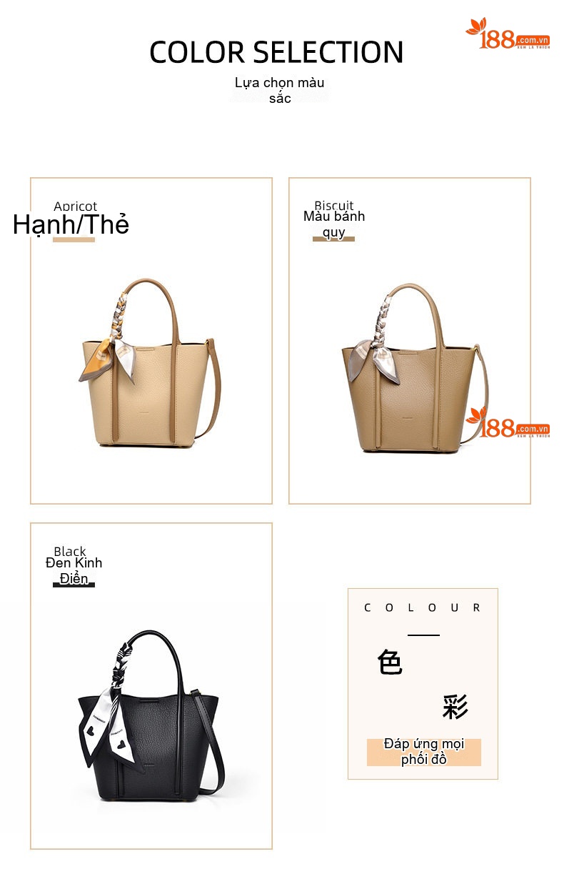 Túi Đeo Chéo Nữ Da Bóng Dáng Bucket Tote Mini Màu Be, Nâu chi tiết 5
