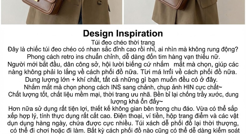 Túi Đeo Chéo Nữ Da Bóng Dáng Gối Ô Dung Tích Lớn Màu Nâu chi tiết 2