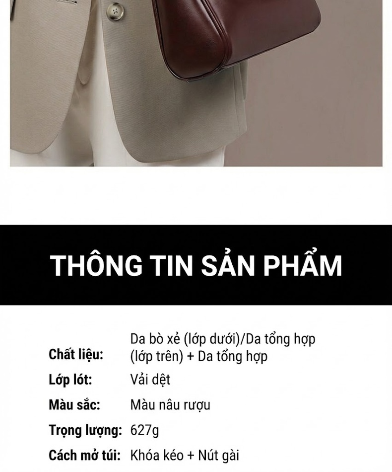 Túi Đeo Chéo Nữ Da Bóng Dáng Gối Ô Dung Tích Lớn Màu Nâu chi tiết 6