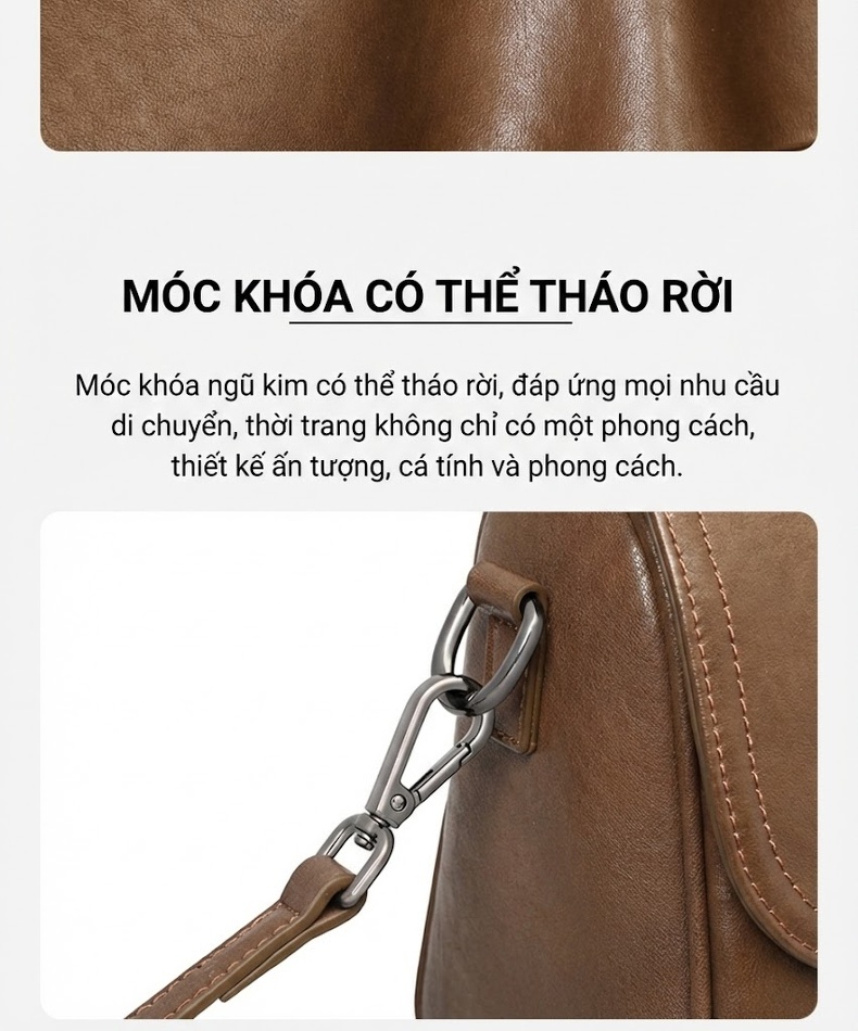 Túi Đeo Chéo Nữ Da Bóng Dáng Gối Ôm Phong Cách Vintage Màu Nâu chi tiết 8