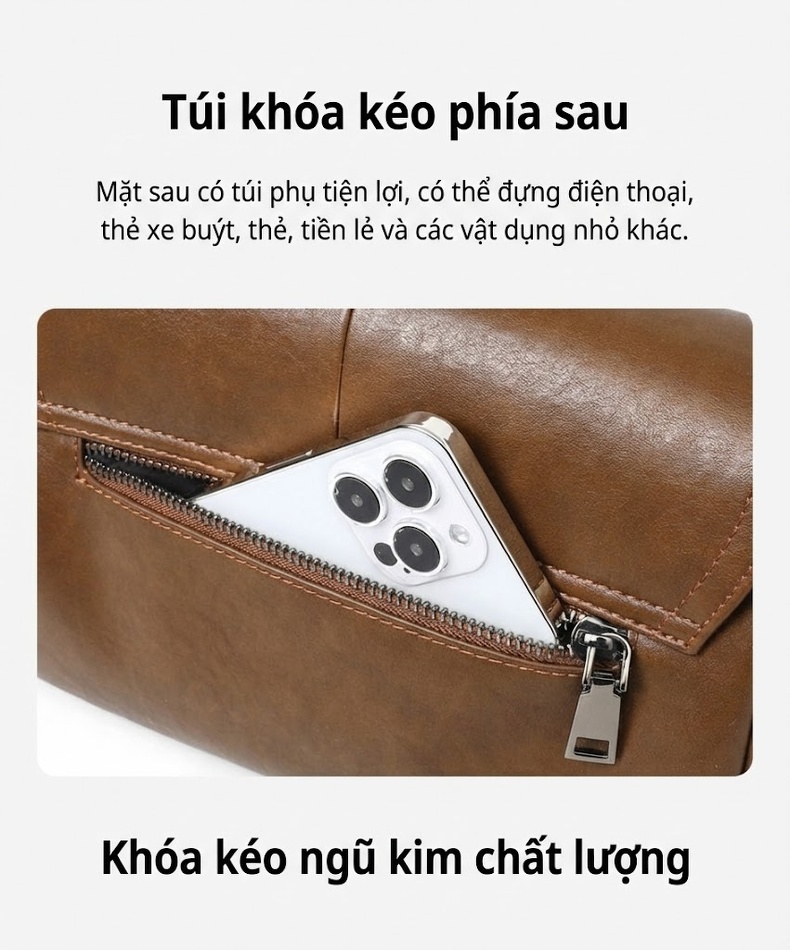 Túi Đeo Chéo Nữ Da Bóng Dáng Gối Ôm Phong Cách Vintage Màu Nâu chi tiết 9