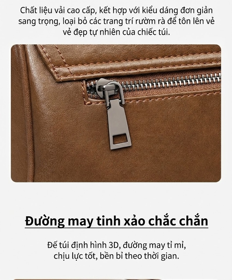 Túi Đeo Chéo Nữ Da Bóng Dáng Gối Ôm Phong Cách Vintage Màu Nâu chi tiết 10