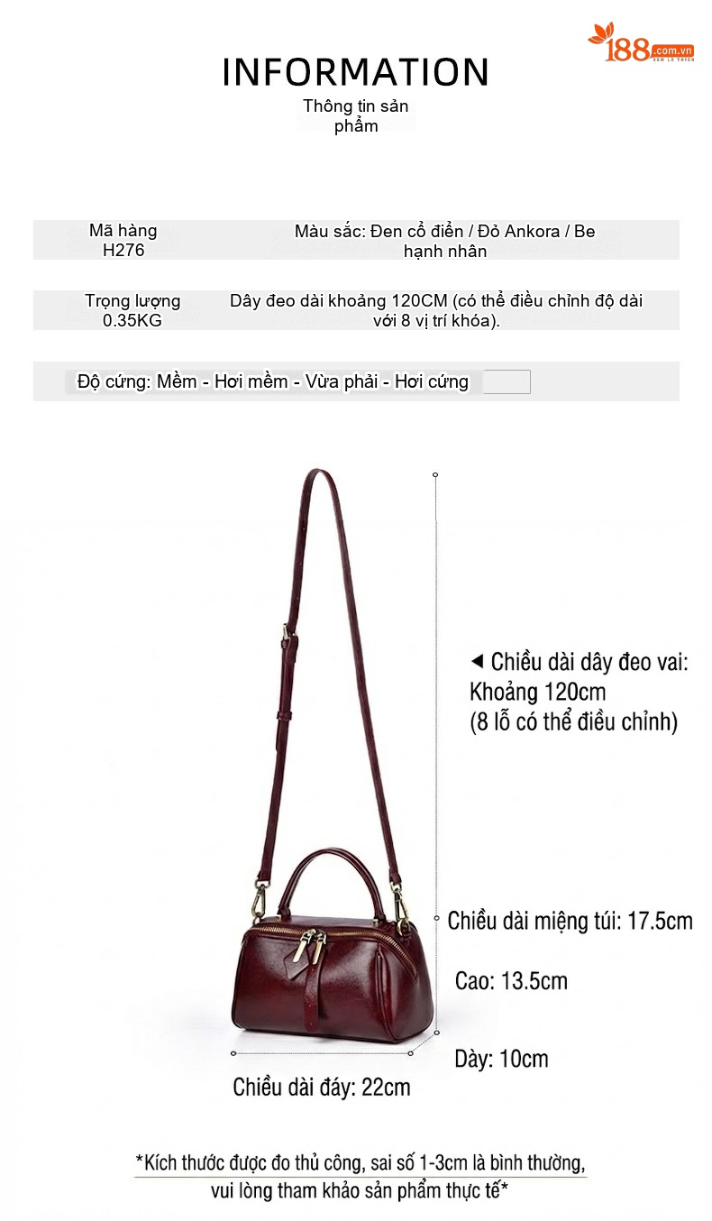 Túi Đeo Chéo Nữ Da Bóng Dáng Hộp Nhỏ Gọn Màu Đỏ Rượu Vang, Kem, Đen chi tiết 2
