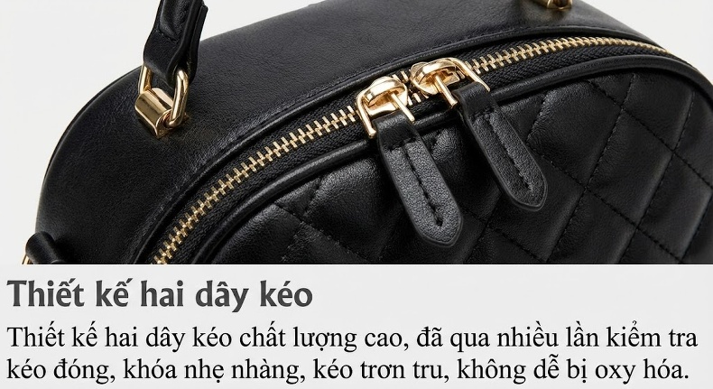 Túi Đeo Chéo Nữ Da Bóng Dáng Hộp Quai Xích Phong Cách Pháp Màu Đen chi tiết 10