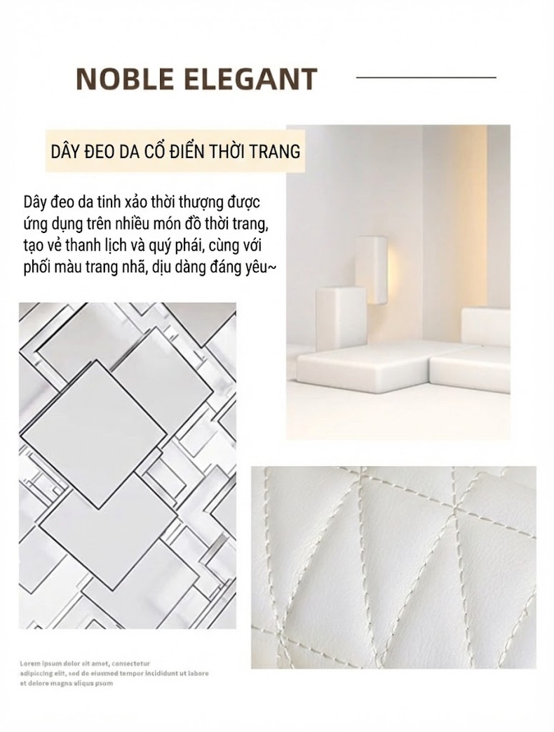 Túi Đeo Chéo Nữ Da Bóng Dáng Hộp Quai Xích Phong Cách Tiểu Thư Màu Trắng chi tiết 2