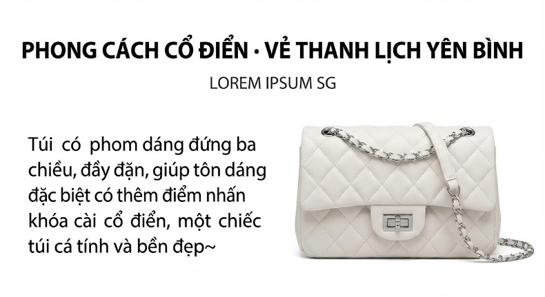 Túi Đeo Chéo Nữ Da Bóng Dáng Hộp Quai Xích Phong Cách Tiểu Thư Màu Trắng chi tiết 6