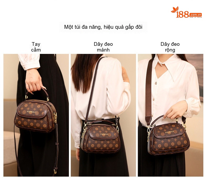 Túi Đeo Chéo Nữ Da Bóng Dáng Tròn Quai Xách Tay Thời Trang chi tiết 25