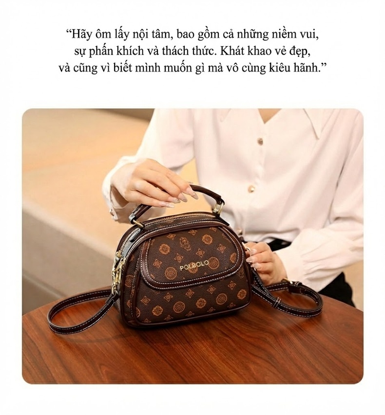Túi Đeo Chéo Nữ Da Bóng Dáng Tròn Quai Xách Tay Thời Trang chi tiết 32