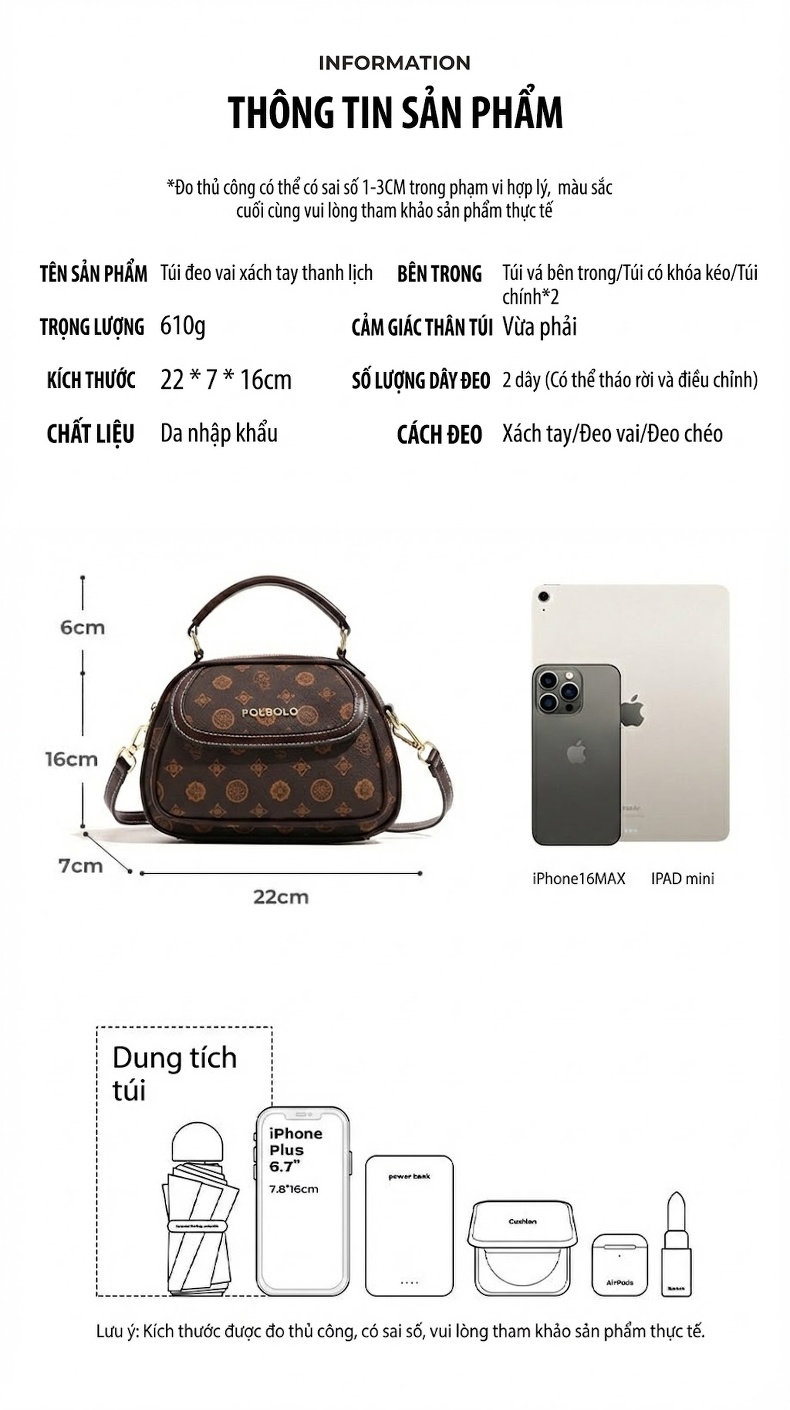 Túi Đeo Chéo Nữ Da Bóng Dáng Tròn Quai Xách Tay Thời Trang chi tiết 26