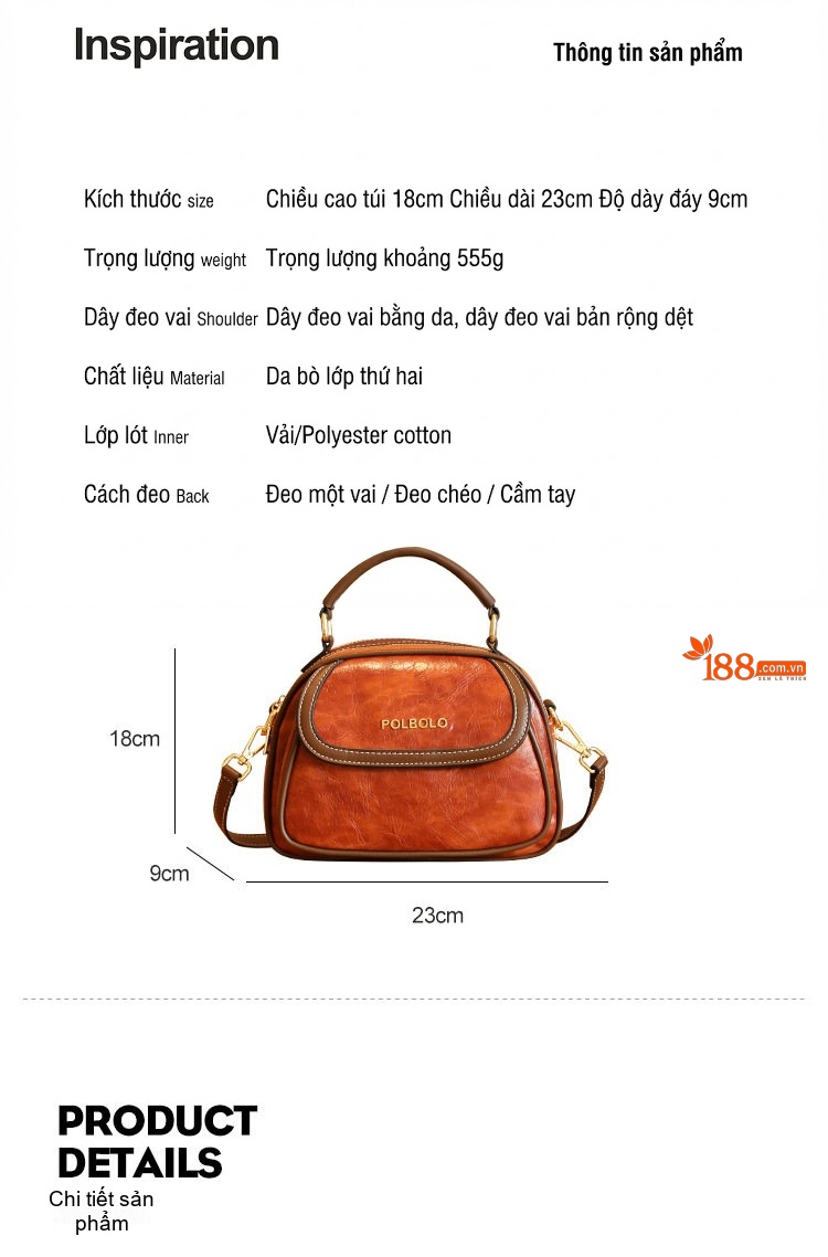 Túi Đeo Chéo Nữ Da Bóng Dáng Tròn Quai Xách Tay Thời Trang chi tiết 48