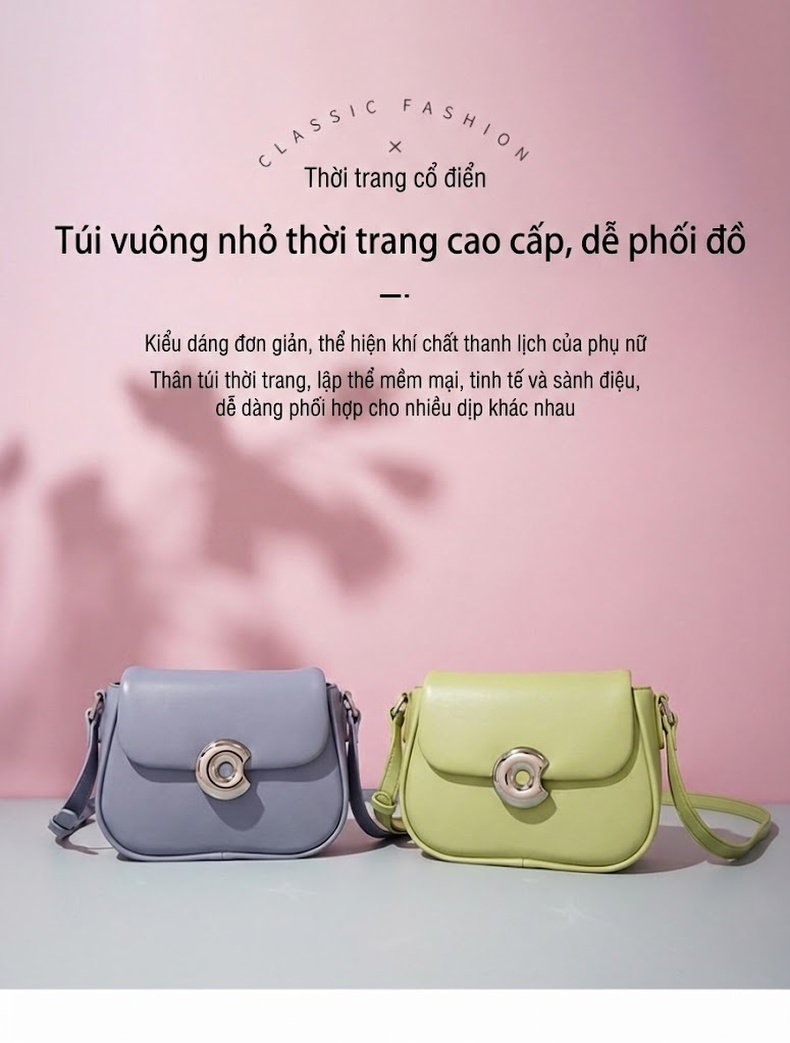 Túi Đeo Chéo Nữ Da Bóng Dáng Yên Ngựa Phong Cách Hàn Quốc Màu Tím, Trắng, Đỏ, Hồng... chi tiết 1