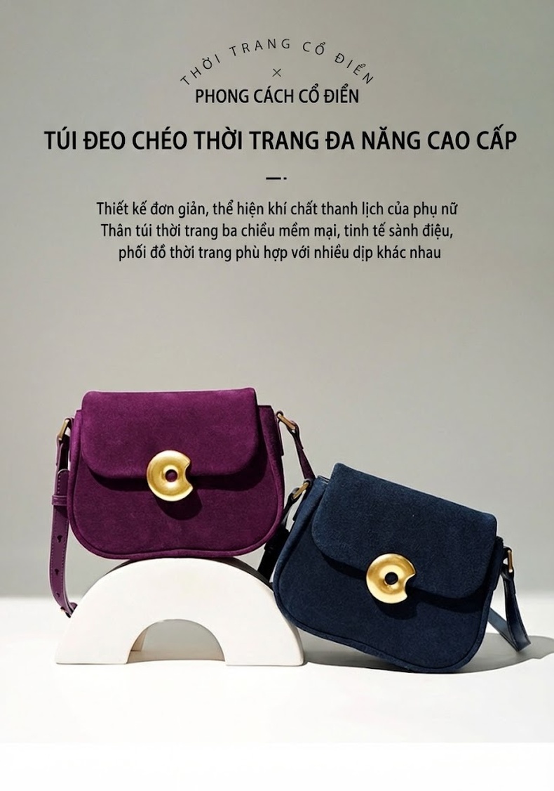 Túi Đeo Chéo Nữ Da Bóng Dáng Yên Ngựa Phong Cách Hàn Quốc Màu Tím, Trắng, Đỏ, Hồng... chi tiết 8