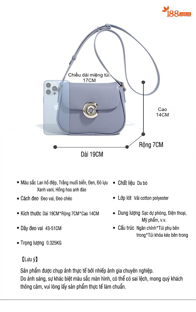 Túi Đeo Chéo Nữ Da Bóng Dáng Yên Ngựa Phong Cách Hàn Quốc Màu Tím, Trắng, Đỏ, Hồng... chi tiết 7