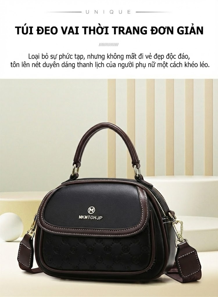 Túi Đeo Chéo Nữ Da Bóng Dập Vân Thời Trang Công Sở Màu Đen, Nâu chi tiết 2