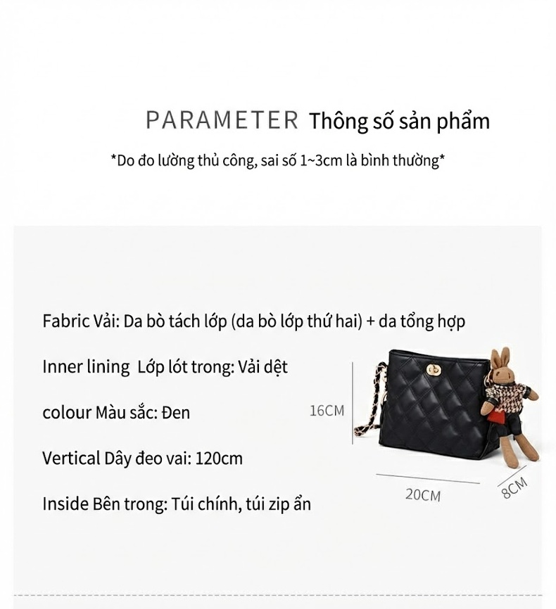 Túi Đeo Chéo Nữ Da Bóng Dây Xích Kiểu Túi Kẹp Nách Màu Đen chi tiết 6