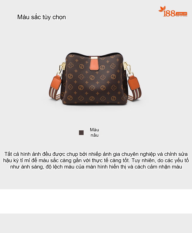Túi Đeo Chéo Nữ Da Bóng Họa Tiết Vintage Dáng Bucket Lớn Màu Nâu chi tiết 5