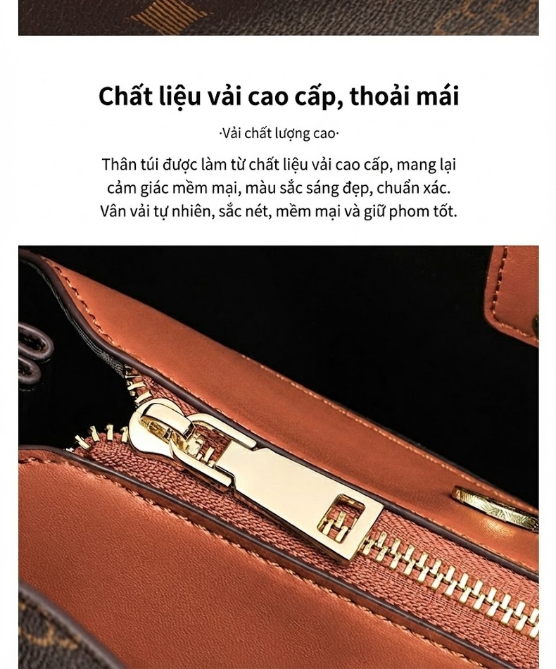 Túi Đeo Chéo Nữ Da Bóng Họa Tiết Vintage Dáng Bucket Lớn Màu Nâu chi tiết 9
