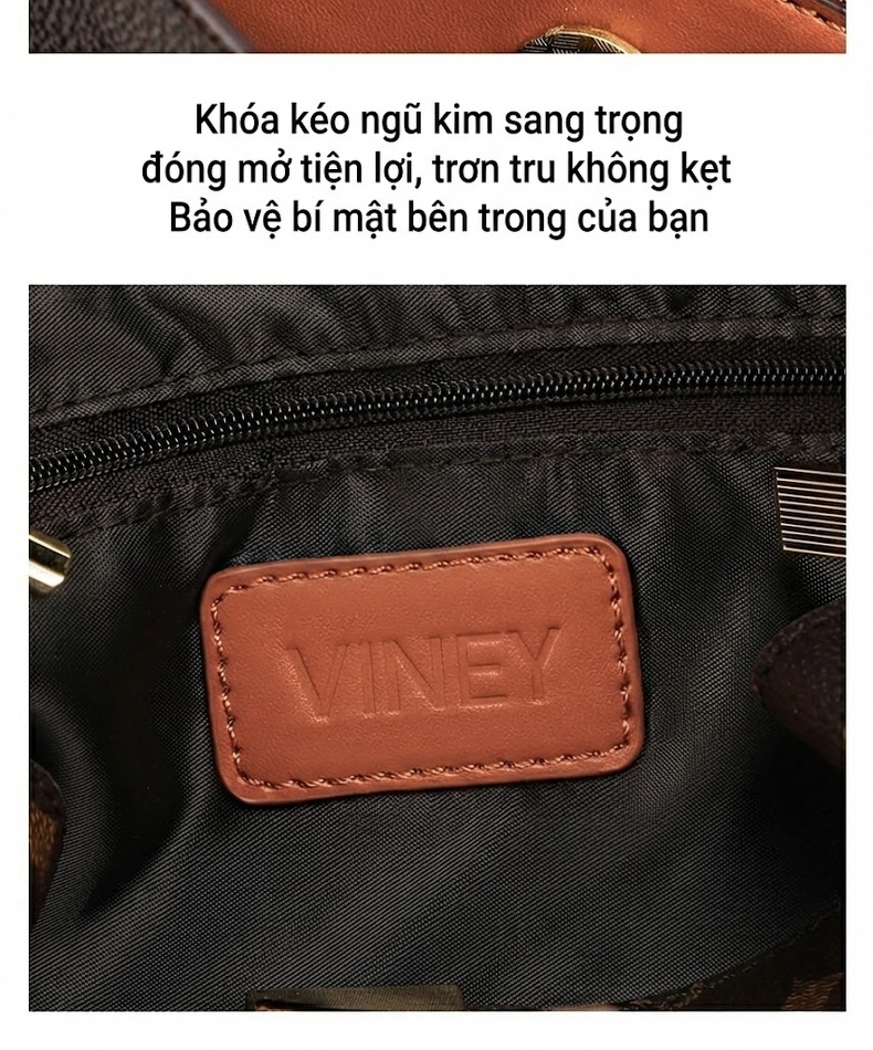 Túi Đeo Chéo Nữ Da Bóng Họa Tiết Vintage Dáng Bucket Lớn Màu Nâu chi tiết 10