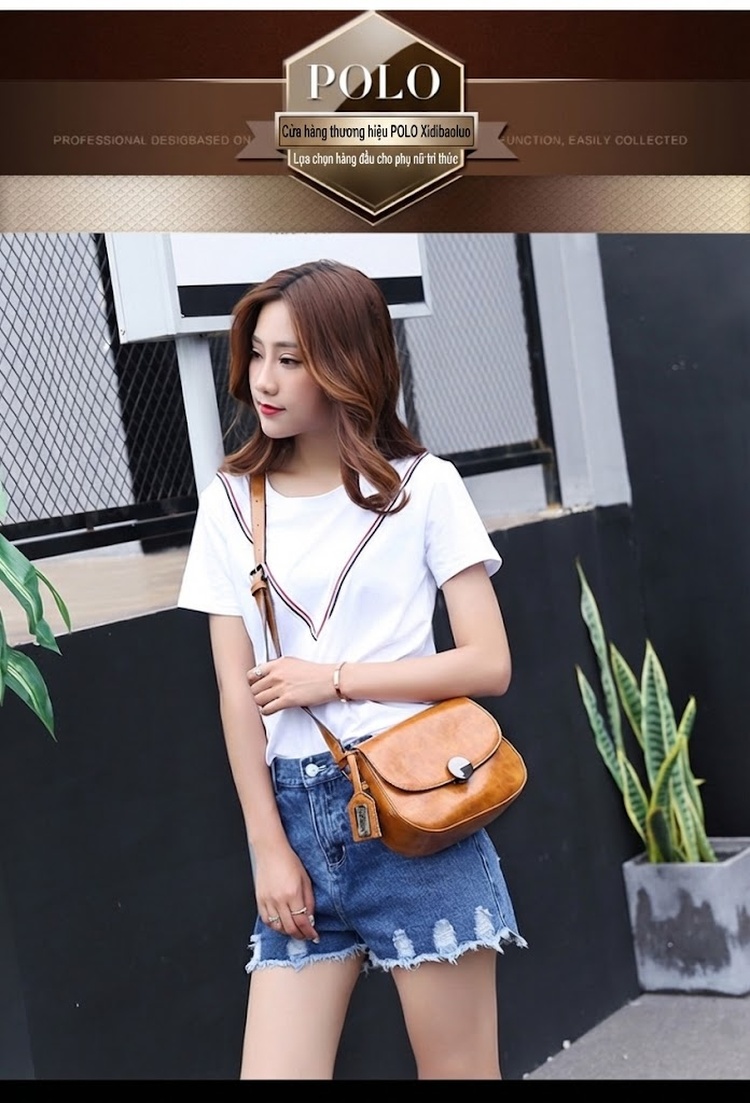 Túi Đeo Chéo Nữ Da Bóng Kiểu Dáng Cổ Điển Thanh Lịch Màu Nâu chi tiết 11
