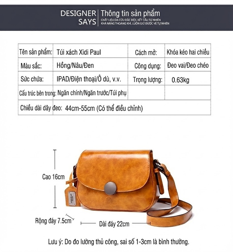 Túi Đeo Chéo Nữ Da Bóng Kiểu Dáng Cổ Điển Thanh Lịch Màu Nâu chi tiết 21