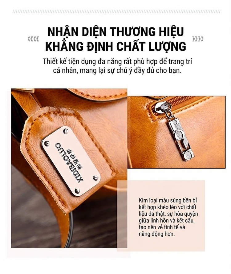Túi Đeo Chéo Nữ Da Bóng Kiểu Dáng Cổ Điển Thanh Lịch Màu Nâu chi tiết 7