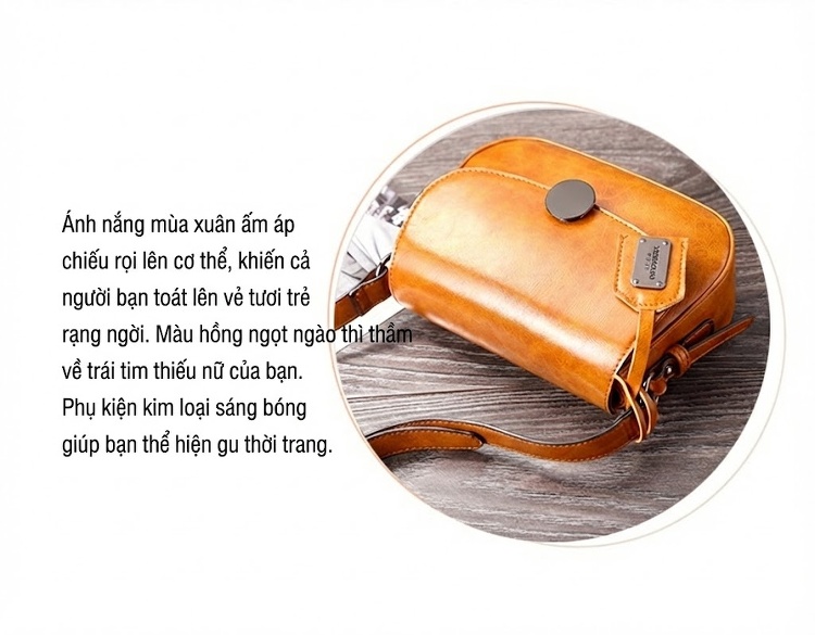 Túi Đeo Chéo Nữ Da Bóng Kiểu Dáng Cổ Điển Thanh Lịch Màu Nâu chi tiết 3