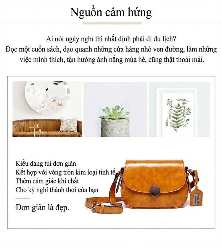 Túi Đeo Chéo Nữ Da Bóng Kiểu Dáng Cổ Điển Thanh Lịch Màu Nâu chi tiết 4