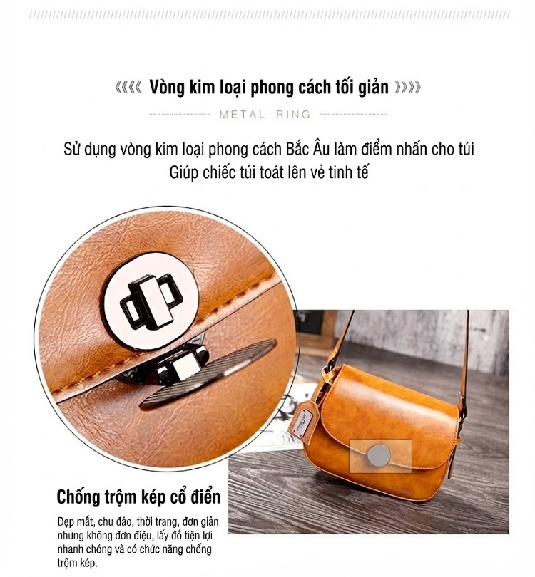 Túi Đeo Chéo Nữ Da Bóng Kiểu Dáng Cổ Điển Thanh Lịch Màu Nâu chi tiết 6