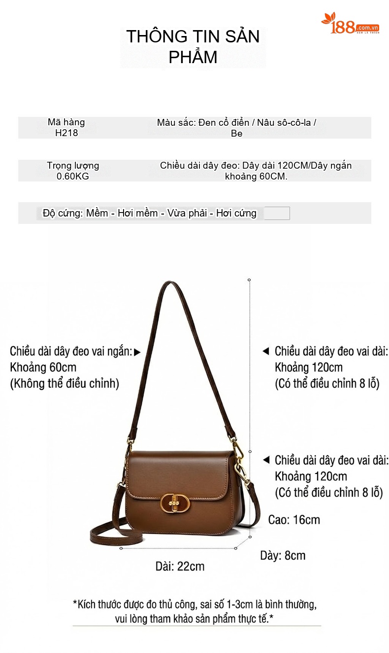 Túi Đeo Chéo Nữ Da Bóng Kiểu Dáng Đeo Vai, Đeo Ngực Màu Nâu, Đen, Trắng chi tiết 2