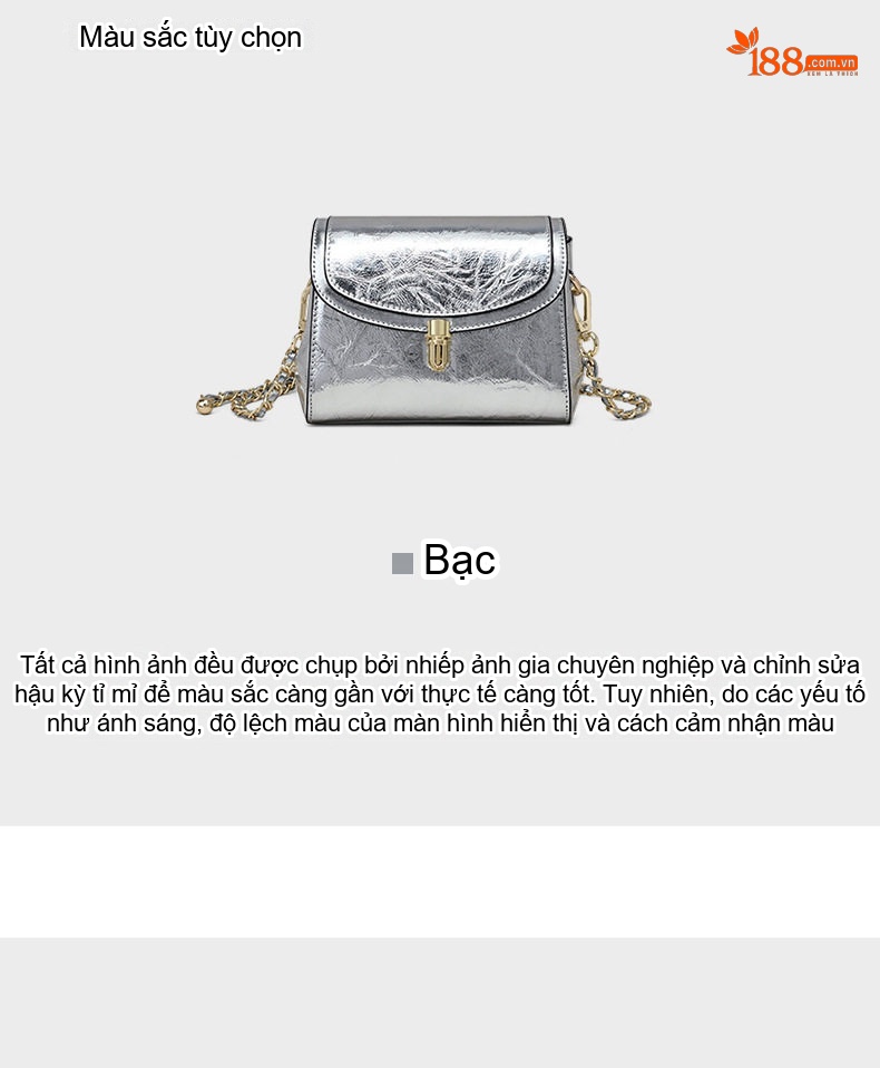Túi Đeo Chéo Nữ Da Bóng Kiểu Dáng Nhỏ Gọn Dây Xích Màu Bạc chi tiết 5