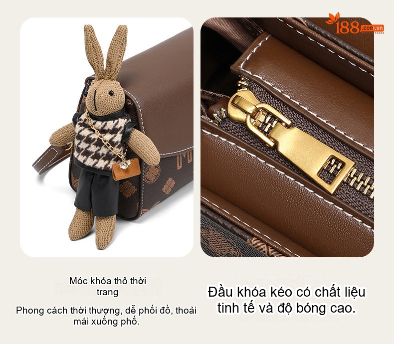 Túi Đeo Chéo Nữ Da Bóng Kiểu Dáng Nhỏ Nhắn Màu Nâu chi tiết 3
