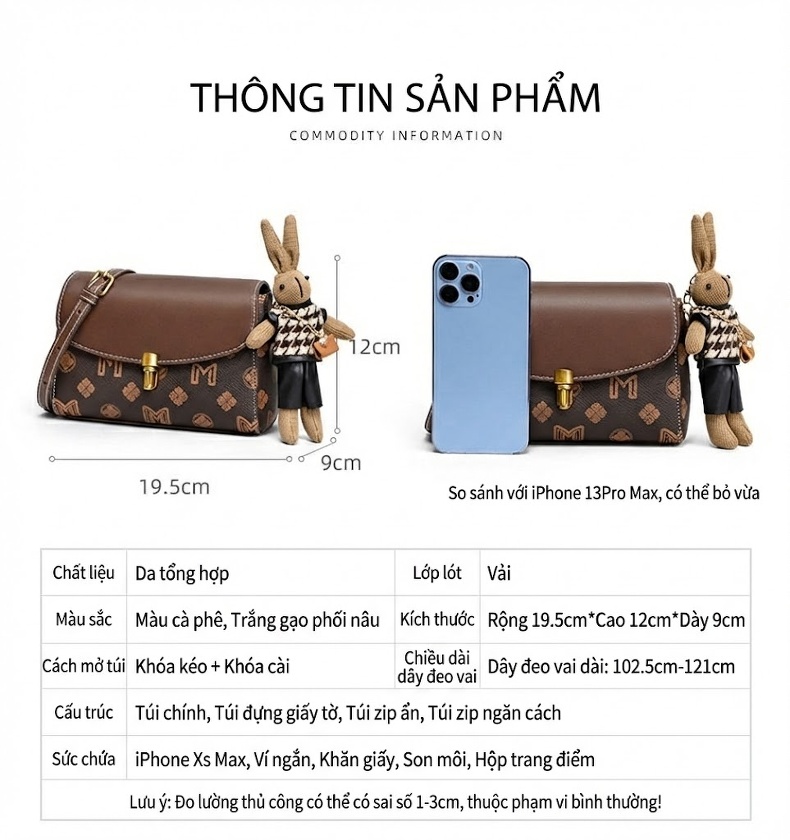 Túi Đeo Chéo Nữ Da Bóng Kiểu Dáng Nhỏ Nhắn Màu Nâu chi tiết 5