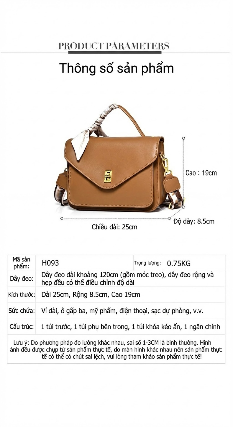 Túi Đeo Chéo Nữ Da Bóng Kiểu Postman Dung Tích Lớn Màu Nâu, Xám, Đen chi tiết 1