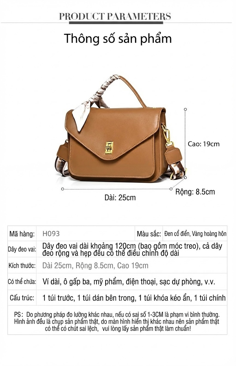 Túi Đeo Chéo Nữ Da Bóng Kiểu Postman Dung Tích Lớn Màu Nâu, Xám, Đen chi tiết 19