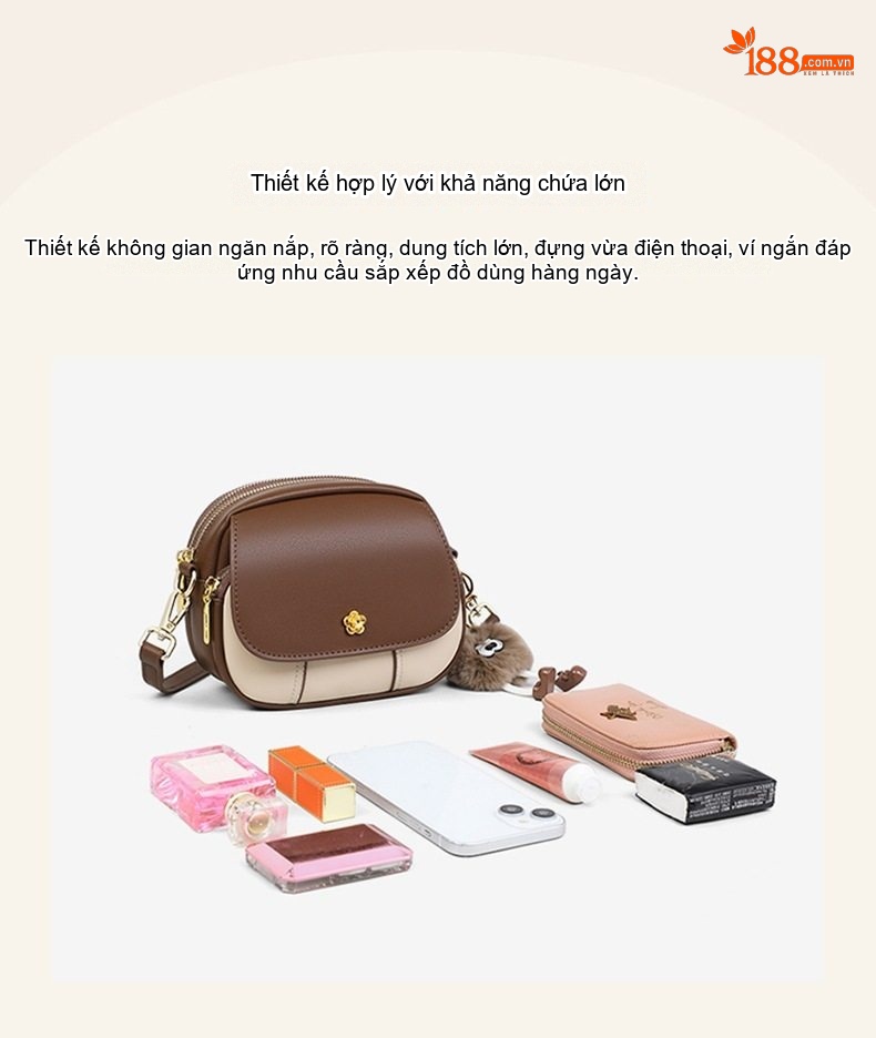 Túi Đeo Chéo Nữ Da Bóng Mini Dáng Tròn Phối Màu Thời Trang chi tiết 11