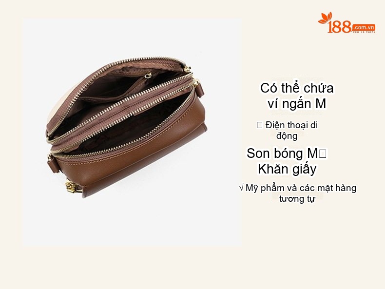 Túi Đeo Chéo Nữ Da Bóng Mini Dáng Tròn Phối Màu Thời Trang chi tiết 12