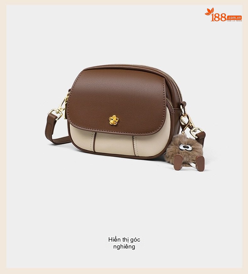 Túi Đeo Chéo Nữ Da Bóng Mini Dáng Tròn Phối Màu Thời Trang chi tiết 14