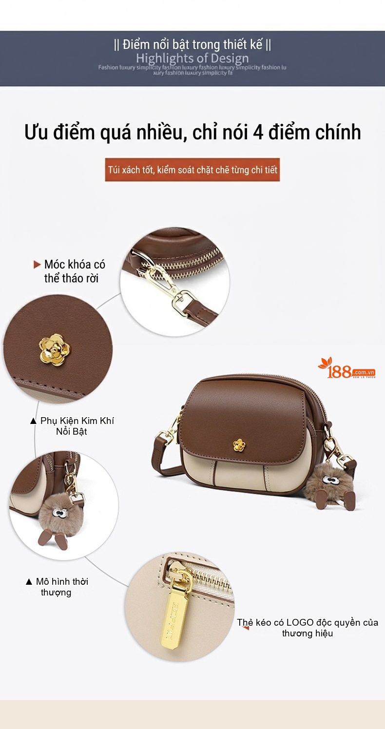 Túi Đeo Chéo Nữ Da Bóng Mini Dáng Tròn Phối Màu Thời Trang chi tiết 7