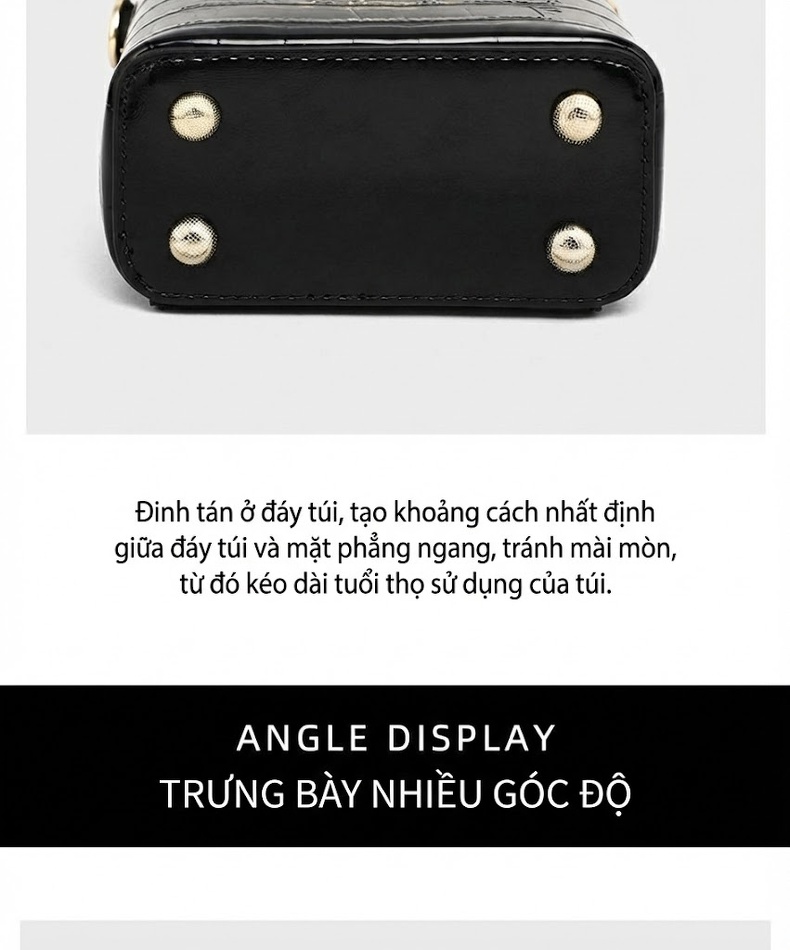 Túi Đeo Chéo Nữ Da Bóng Mini Kiểu Hộp Có Quai Xách Màu Đen, Trắng chi tiết 14