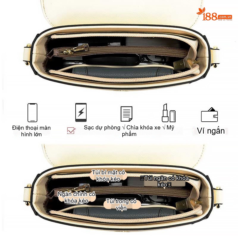 Túi Đeo Chéo Nữ Da Bóng Mini Phối Dây Xích Thời Trang Màu Đen